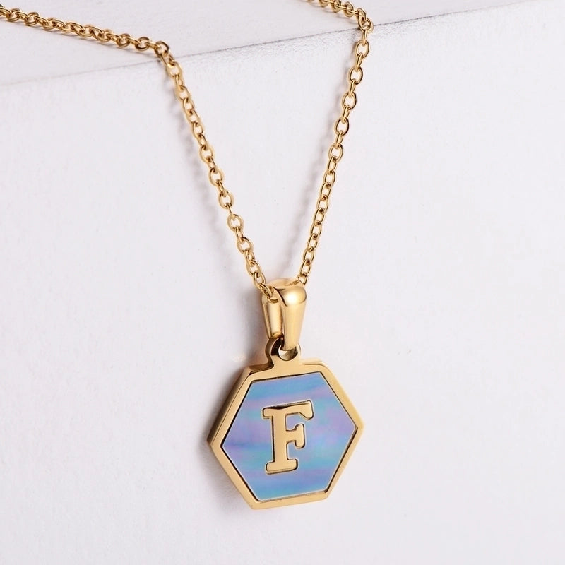 304 Stainless Steel 18K Gold Plated Minimalist Plating Letter Shell Pendant Necklace