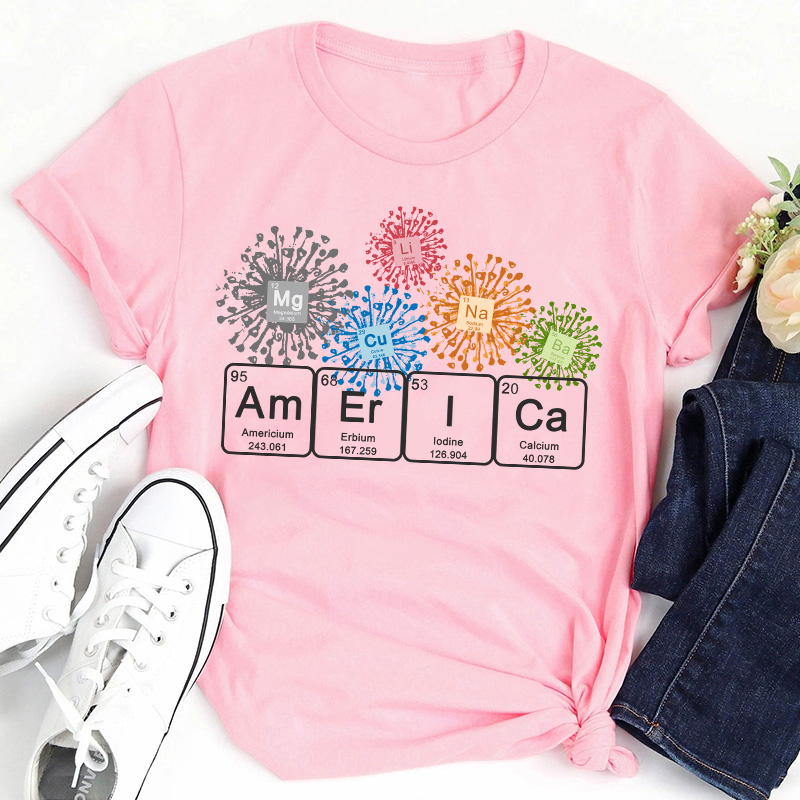 America Spelled With The Periodic Table of the Elements Teacher T-Shirt