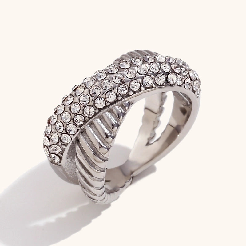 Minimalist Solid Color Stainless Steel Inlay Zircon Rings