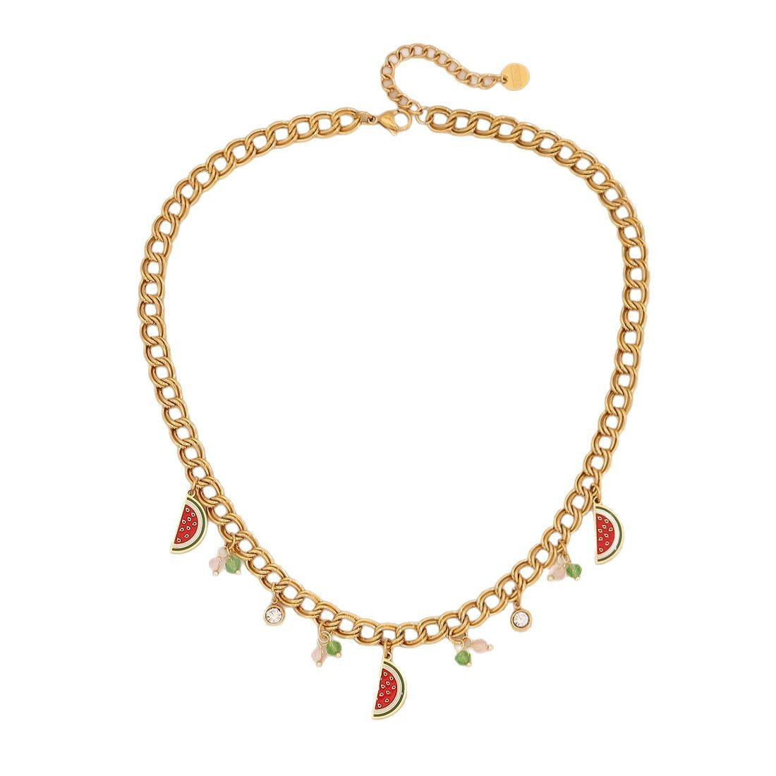 Fruit Watermelon Pineapple Pendant Necklace Colored Crystal Necklace N1524