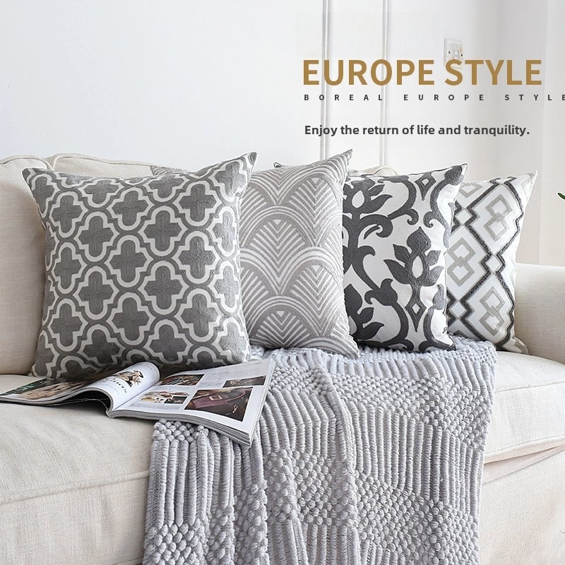Geometric Embroidered Pillow Case Living Room Sofa Cushion Fabric Car Waist Pillow Case No Core