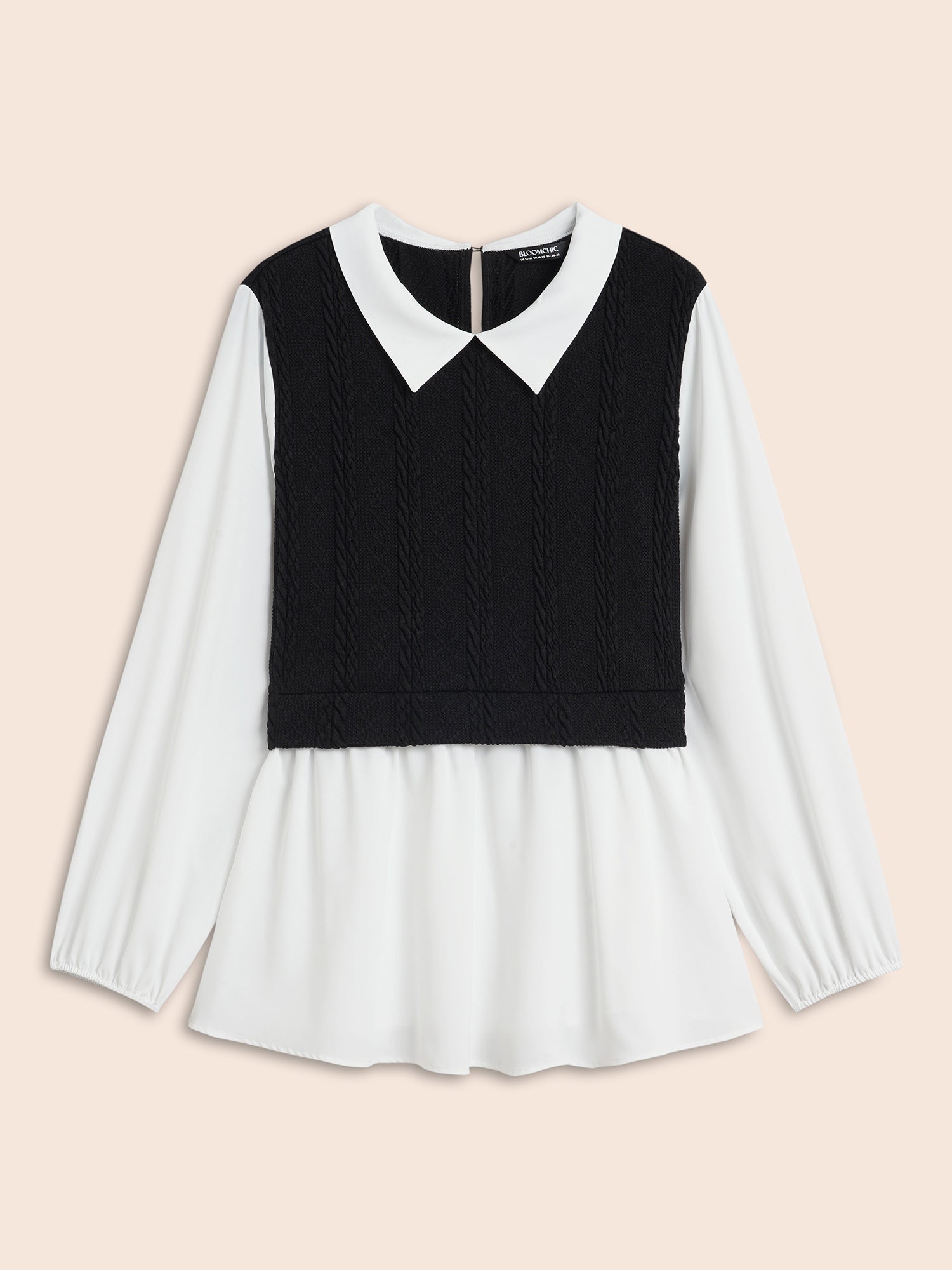 Peter Pan Collar Patchwork Contrast Blouse