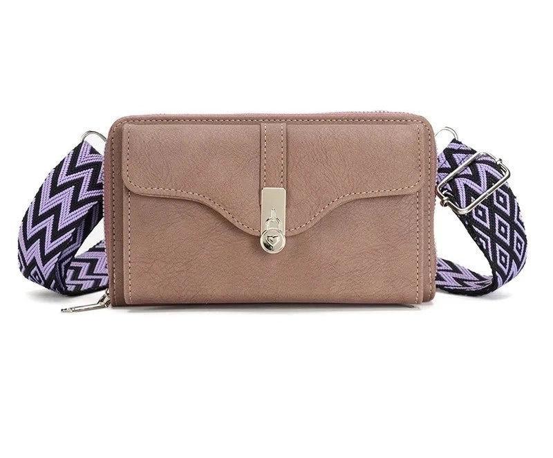 Women's Small Pu Leather Color Block Elegant Flip Cover Square Bag