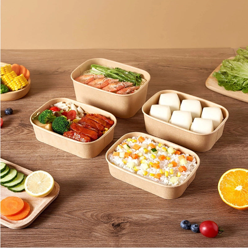 Kraft Paper Square Bowl Disposable Lunch Box Rectangular Lunch Box Take-out Packing Lunch Box Light Fruit Picnic Tableware