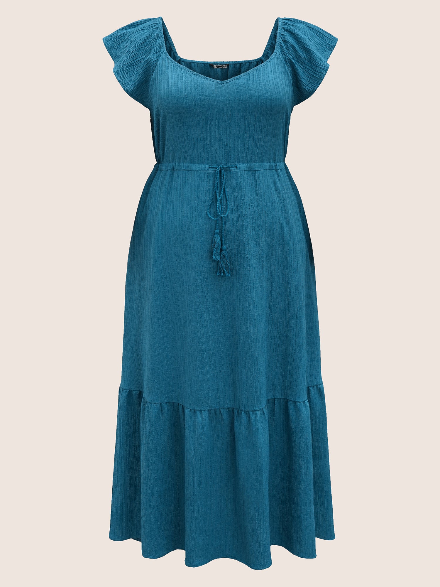 Texture Drawstring Tie Knot Tassels Dress