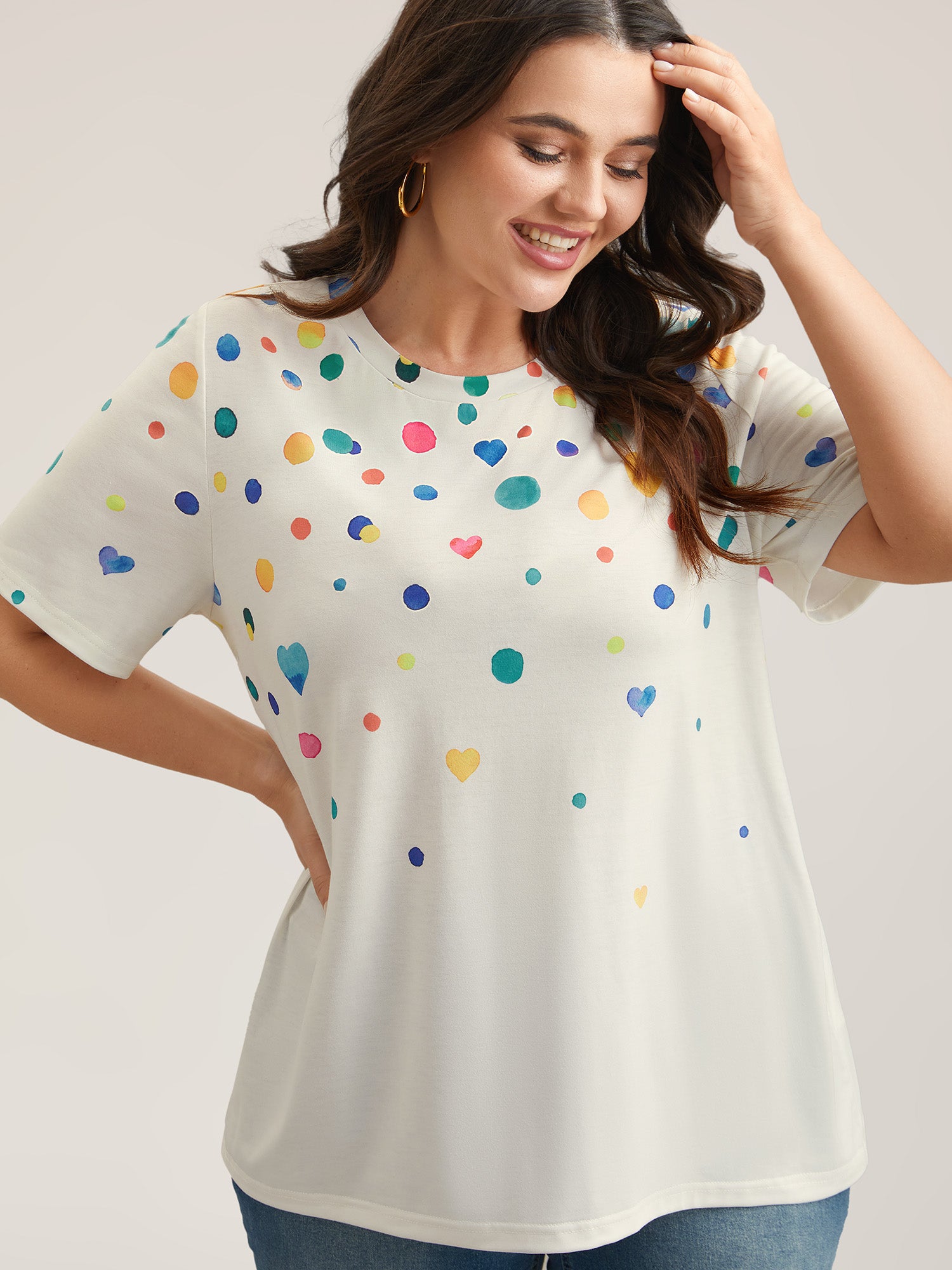 Geometric Print Crew Neck Fitted T-Shirt