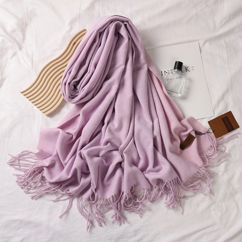 Solid Color Prickly Wool Scarf Women's 300g Ge Run Si Imitation Cashmere Thickened Scarf Japanese Style Plain Scarf For Autumn And Winter