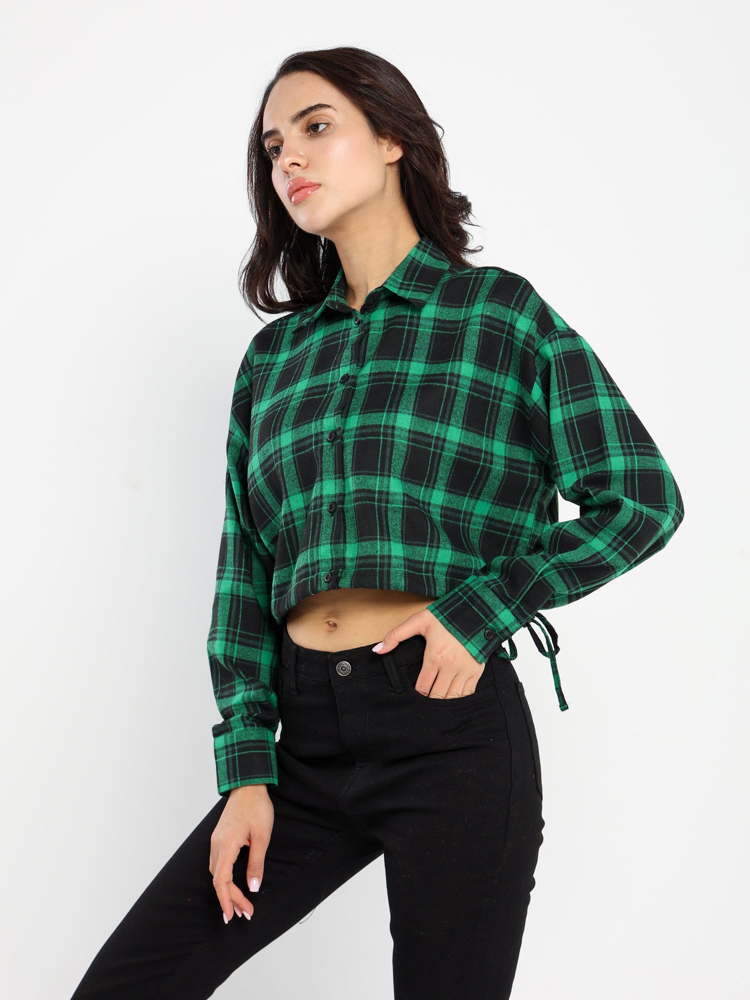 Casual Cropped Checkered Shirt