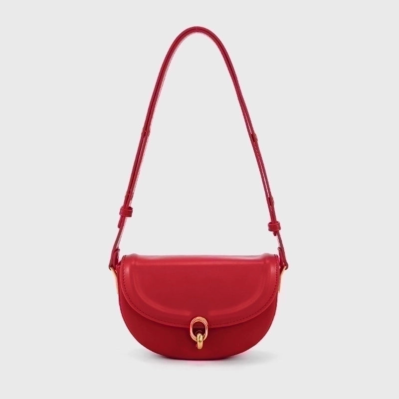 Women's Small All Seasons Pu Leather Solid Color Streetwear Oval Lock Clasp Saddle Bag