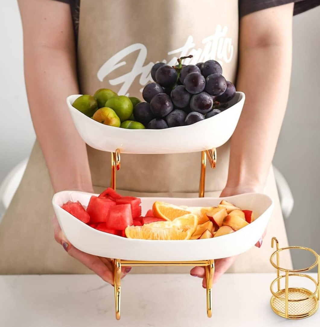 2 LAYERS CERAMIC FRUIT PLATTER