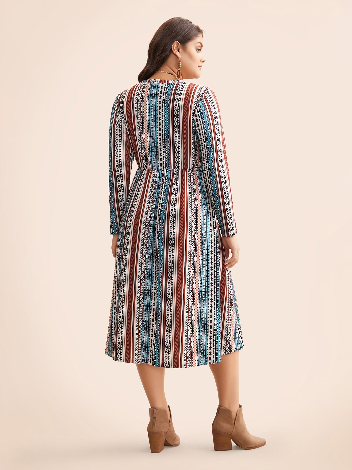 Bandana Striped V Neck Midi Dress
