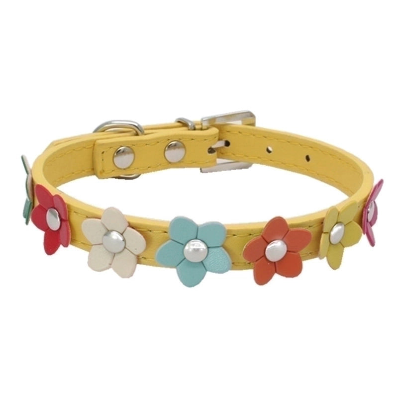 Pu Pet Collar Colorful Flowers Dog Traction Rope A Row Of Small Flower Dog Collar Pet Supplies Dog Leash Foreign Trade