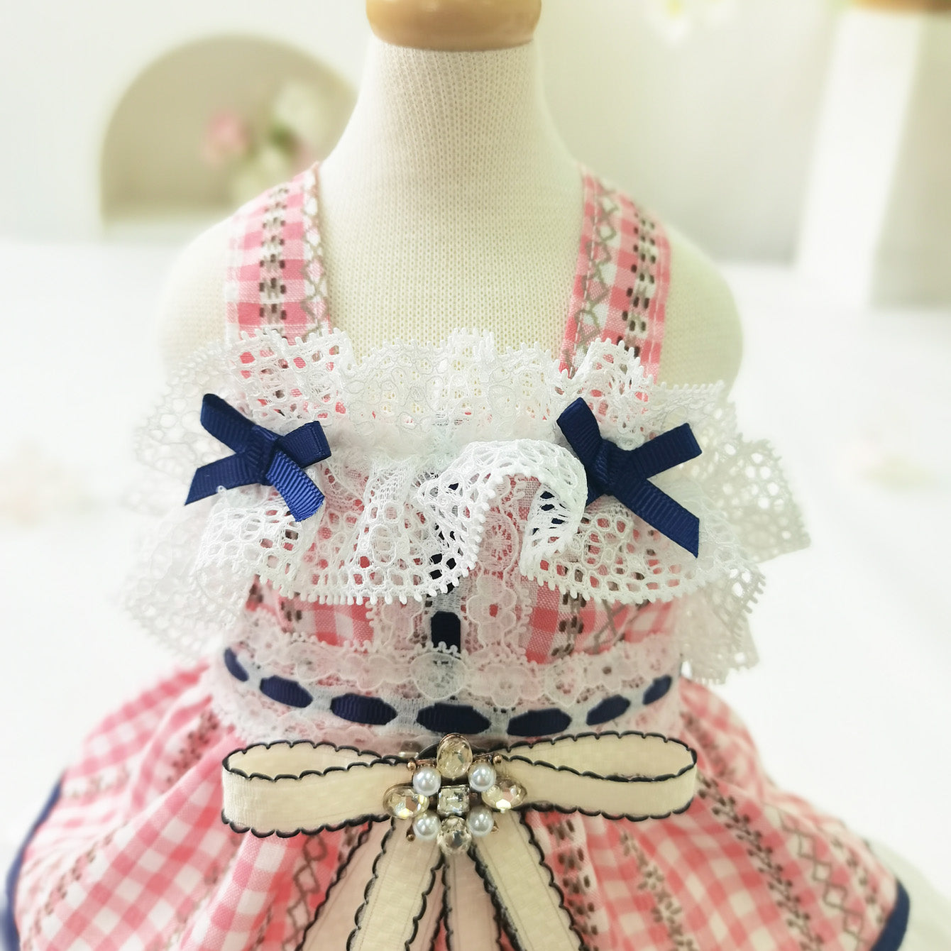 Sweet Plaid Lace Design Dog Cat Dress