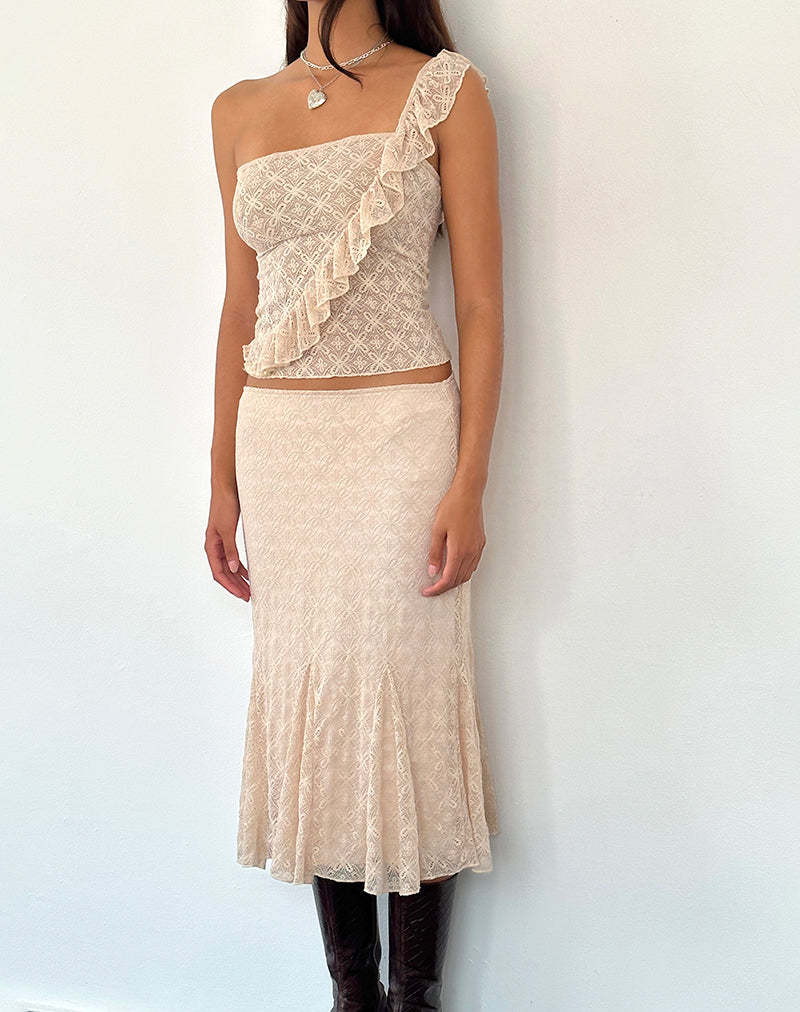 Kezia Bandeau Frill Top in Textured Nude Lace