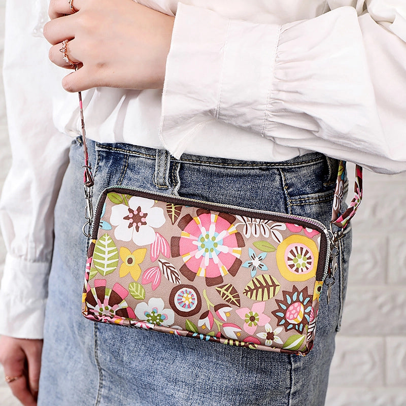 Cartoon Three-layer Zipper Fabric Printing Women's New Coin Purse Bag Mobile Phone Bag Handbag