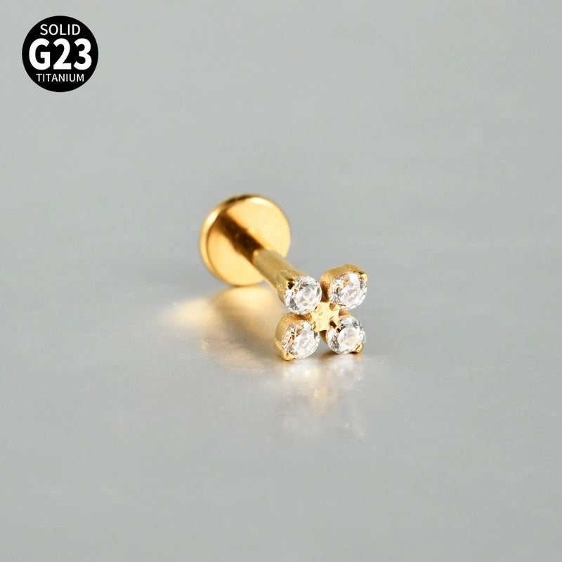 2 Pieces 3 Pieces Lip Rings Casual Elegant Vacation Triangle Flower G23 Titanium Zircon Zircon 18K Gold Plated Lip Rings Ear Cartilage Rings & Studs