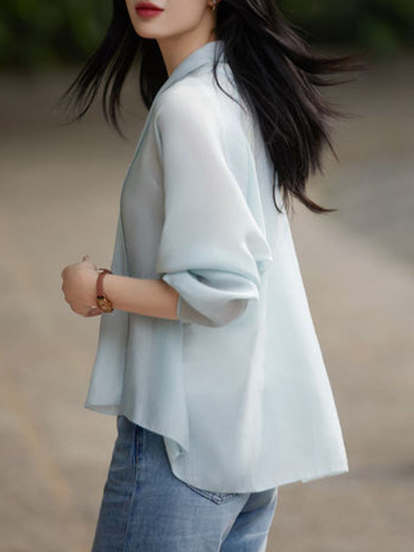 High-Low Long Sleeves Solid Color Collarless Outerwear