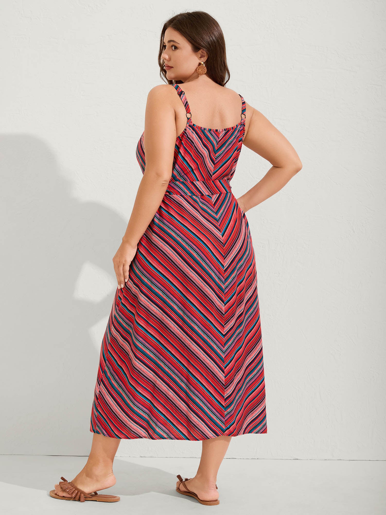 Boho Stripe Waist-Tie Cami Midi Dress