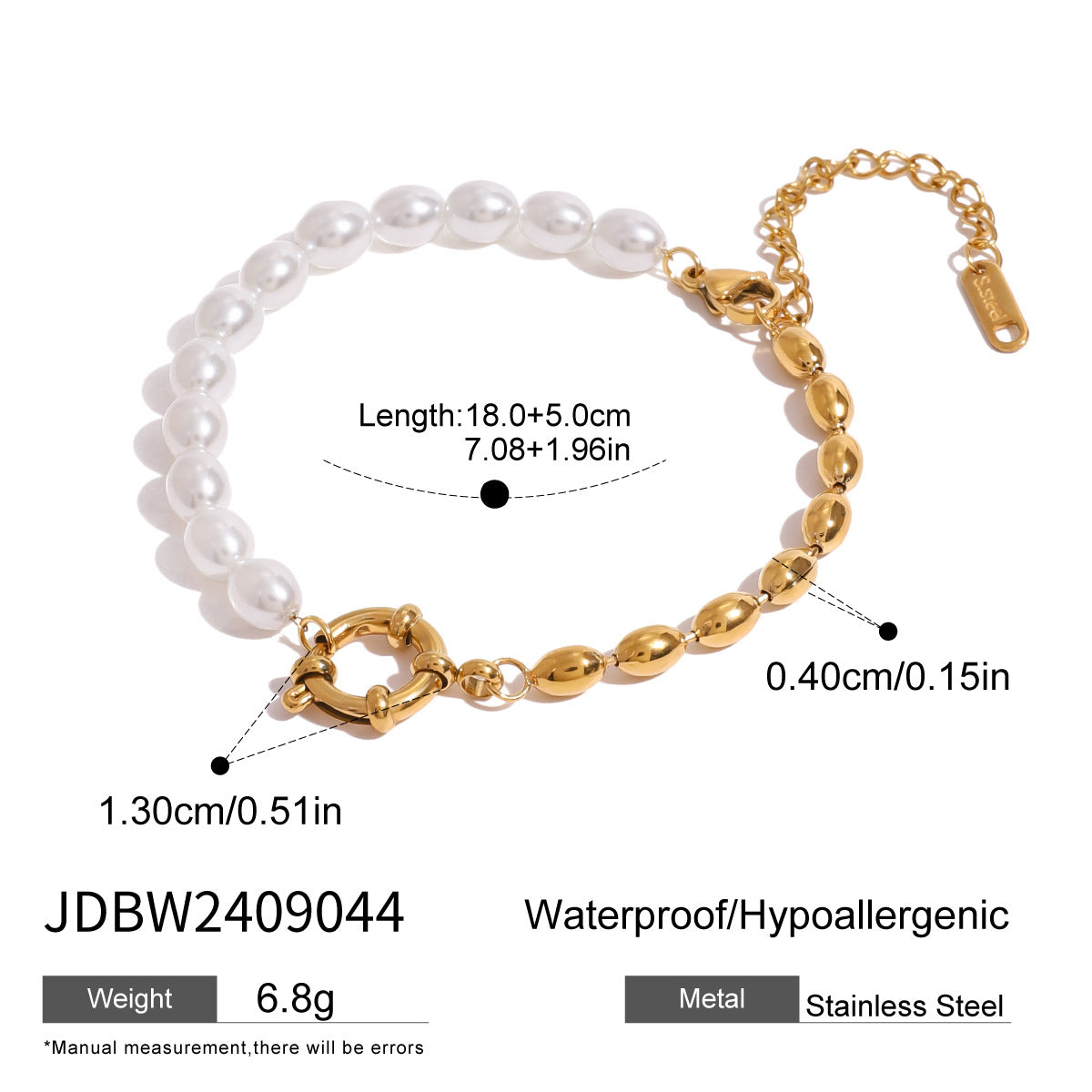 Stainless Steel Pearl Bracelet Niche Style Metal Chain Titanium Steel Bracelet