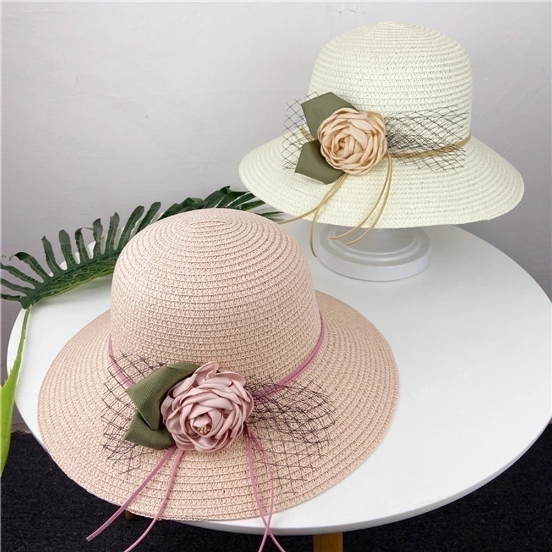Women's Pastoral Flower Flowers Big Eaves Straw Hat
