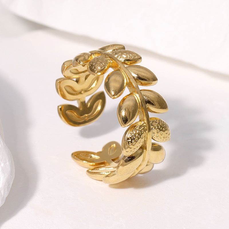 Open Ring Refreshing Leaf Stainless Steel Electroplating Rings