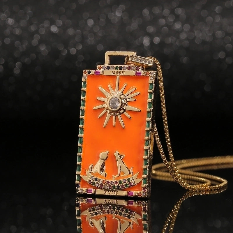 Fashion New Oil Drop Tarot Pendant Copper Zircon Necklace