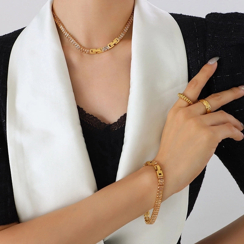 Geometric Titanium Steel Splicing Zircon Bracelets Necklace