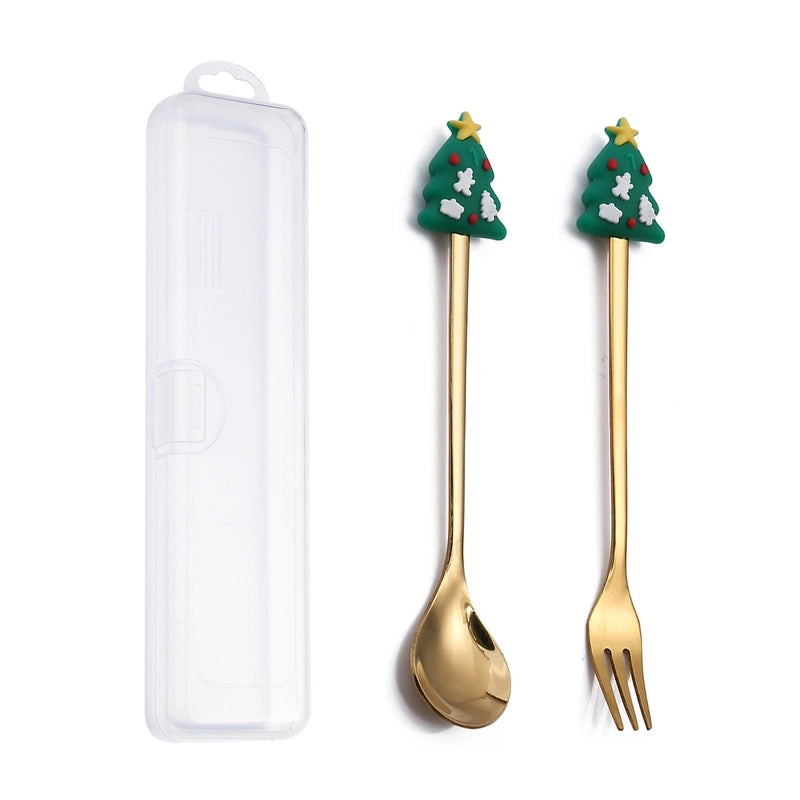 Christmas Cute Animal Santa Claus Stainless Steel Tableware 2 Pieces