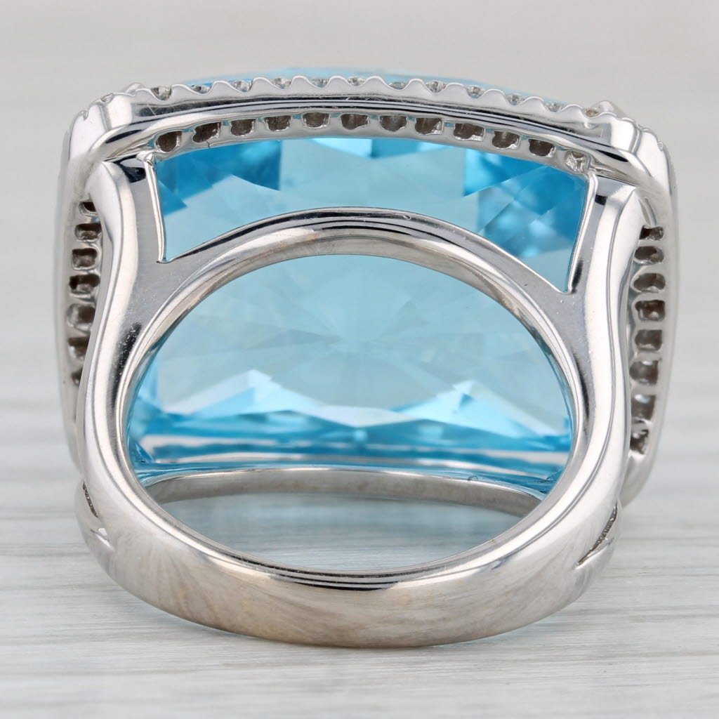 37.47ctw Blue Topaz Diamond Halo Ring 18k White Gold Size 6.5 Cocktail