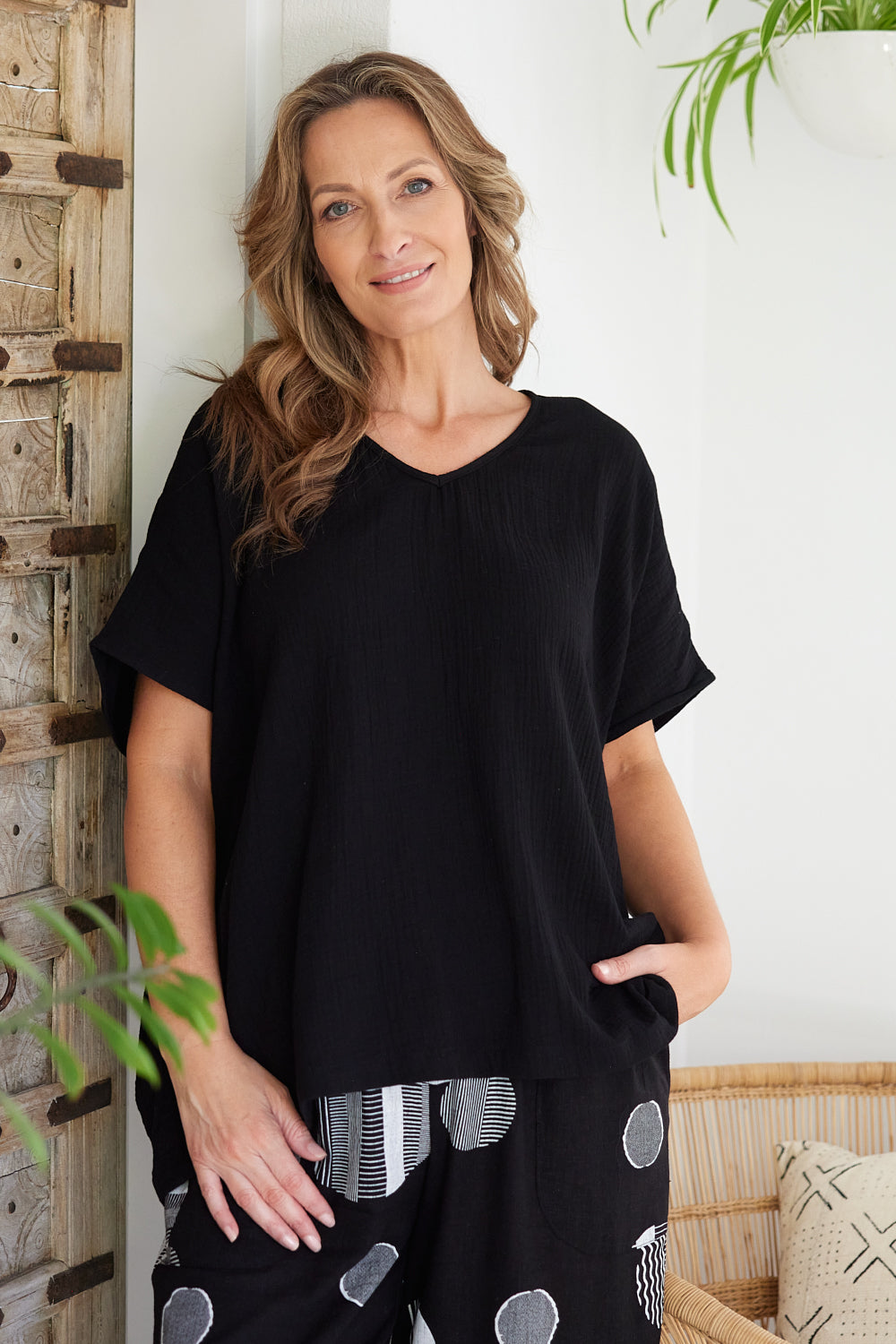 Fiji Cotton Muslin Top - Black