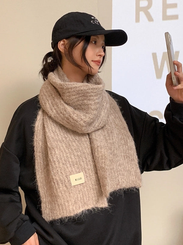 Women's Preppy Style Minimalist Solid Color Mohair Scarf