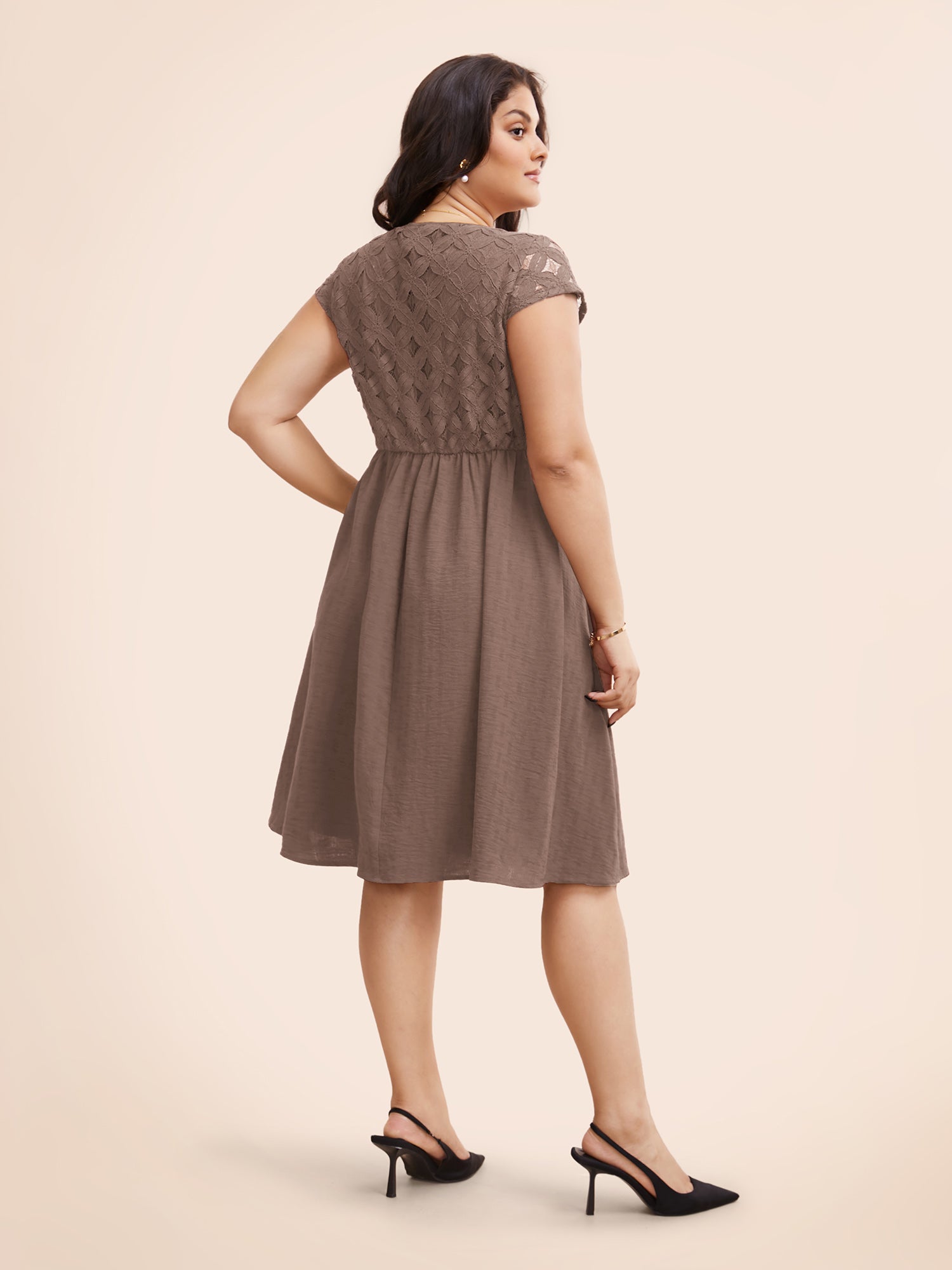 Plain Lace Panel Cap Sleeve Dress