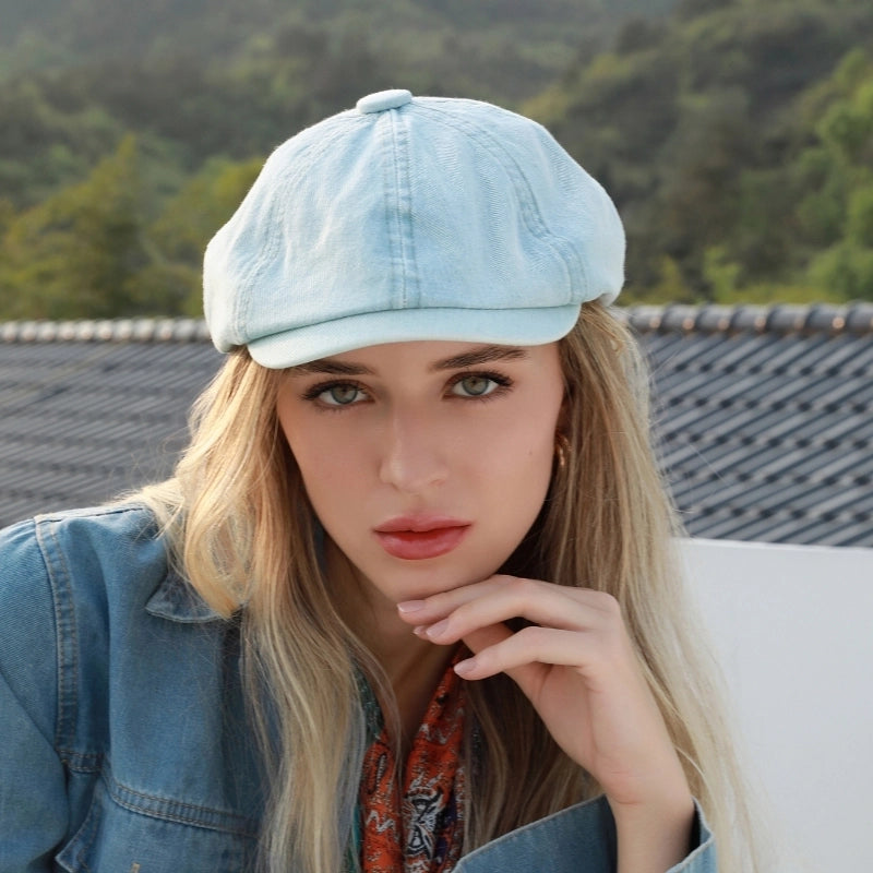 Women's Vintage Style Minimalist Solid Color Short Brim Newsboy Cap