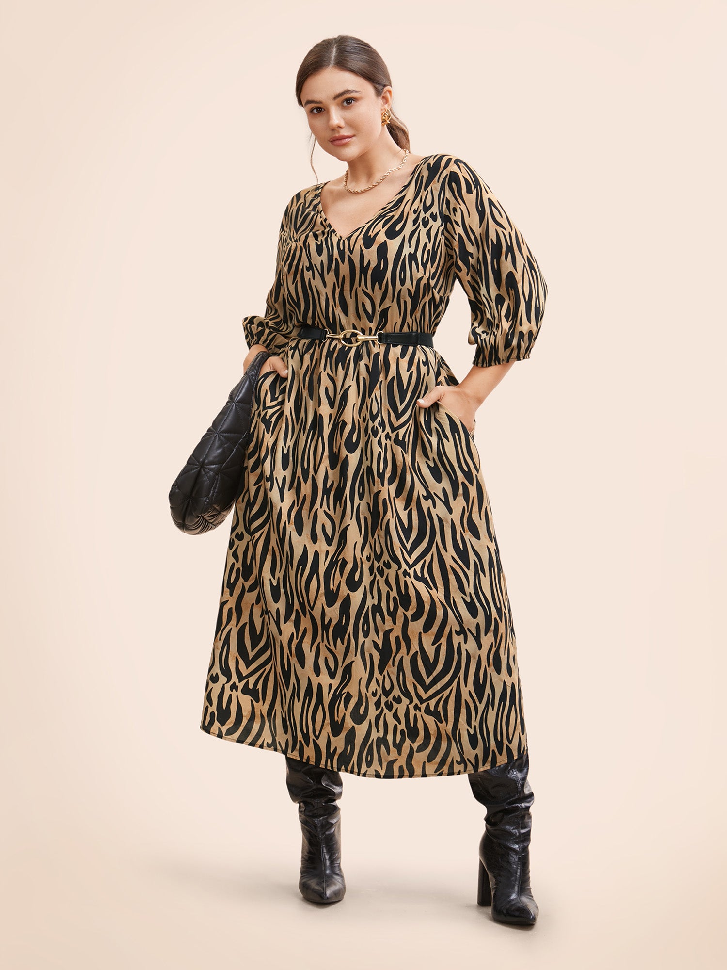 Leopard Print Tie Knot Lantern Sleeve Dress