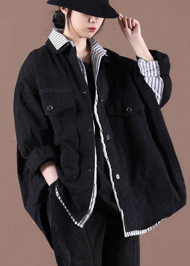 Vintage Black Pockets Coat Spring