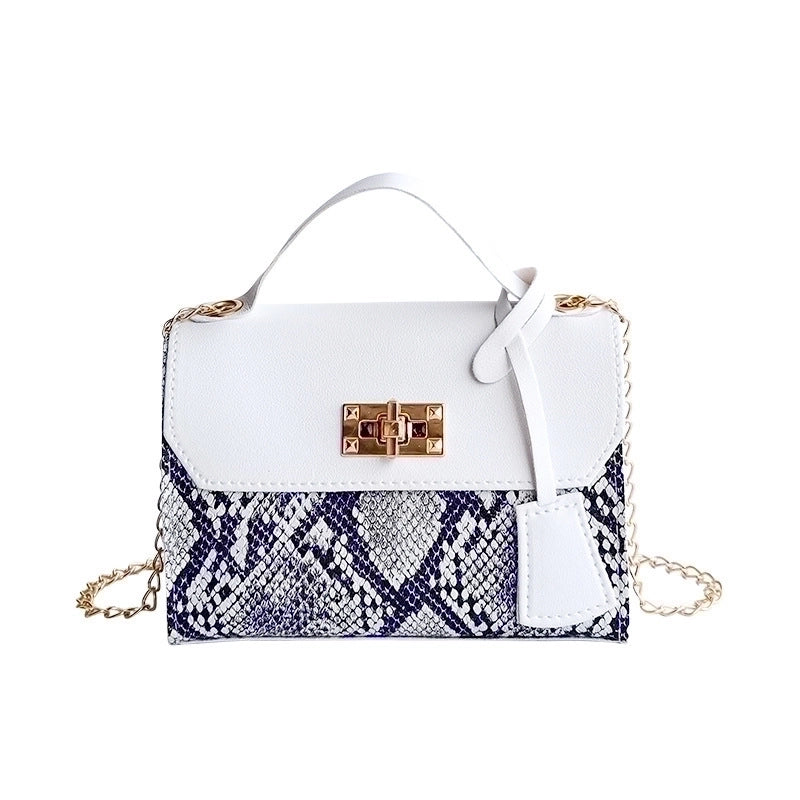 Women's Medium Pu Leather Snakeskin Fashion Square Lock Clasp Crossbody Bag