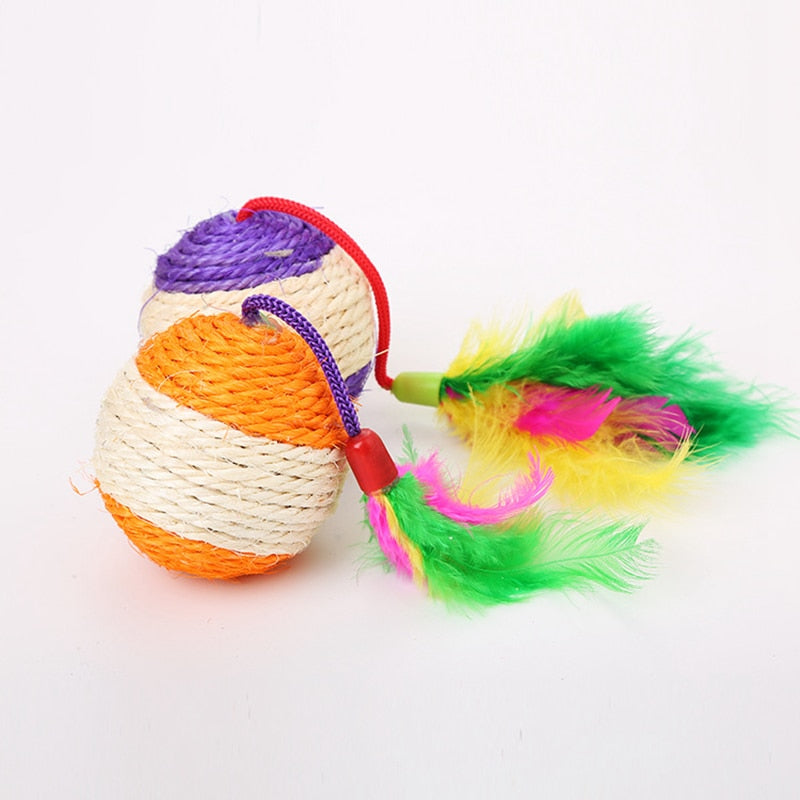 Soft feathers cat sisal toy ball