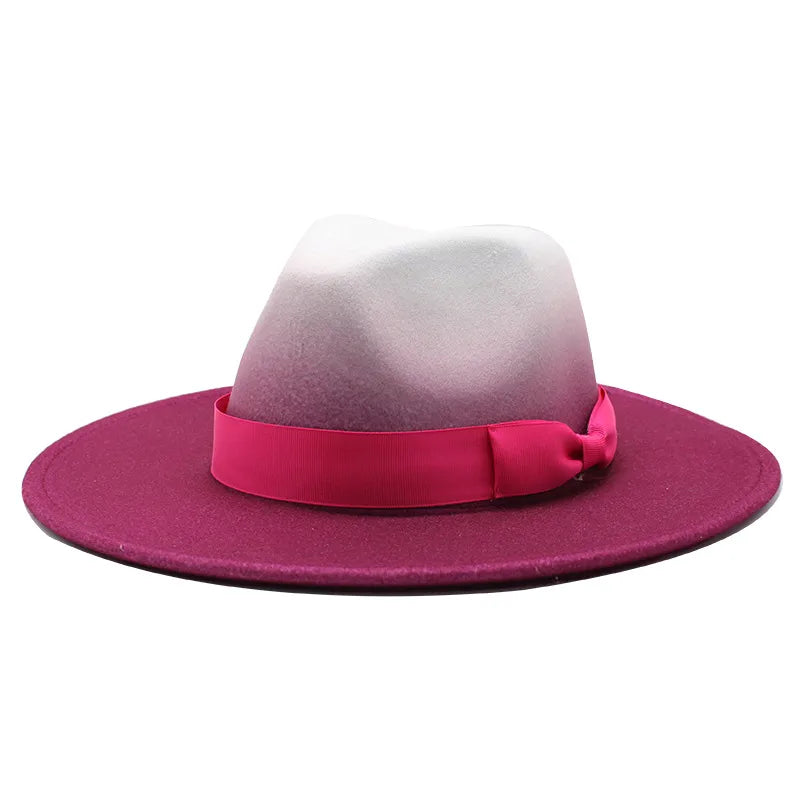 Style Big Brim Woolen Hat Gradient Color Two-color Jazz Hat Autumn And Winter Men's And Women's Hat Felt Hat JZ-013