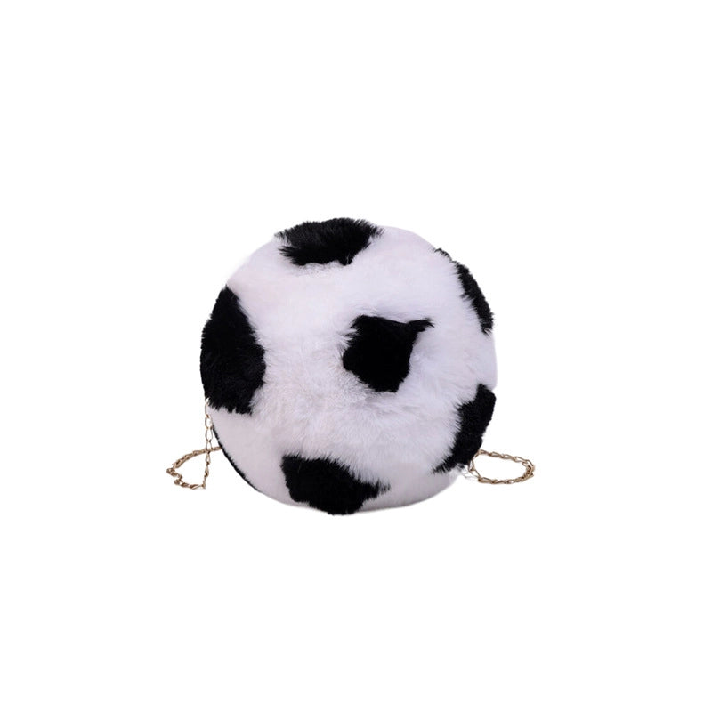 Women's Small Plush Football Streetwear Sewing Thread Round Zipper Crossbody Bag