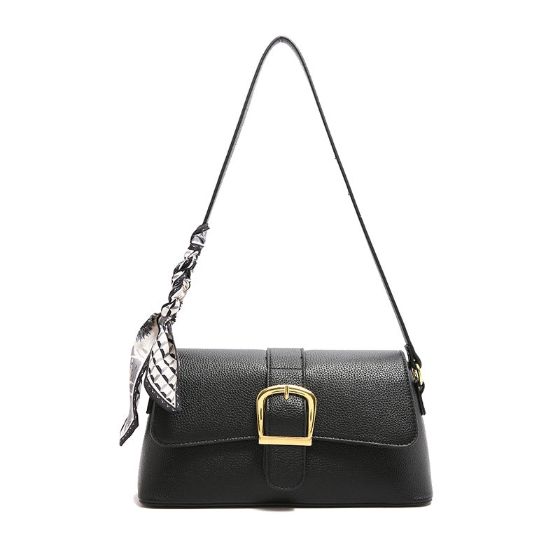 Women's Medium Pu Leather Solid Color Classic Style Sewing Thread Square Magnetic Buckle Shoulder Bag