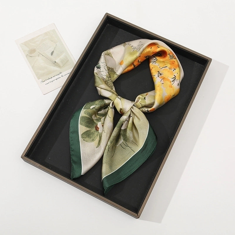 Women's Pastoral Minimalist Moon Tree Satin Printing Silk Scarf Bandanas