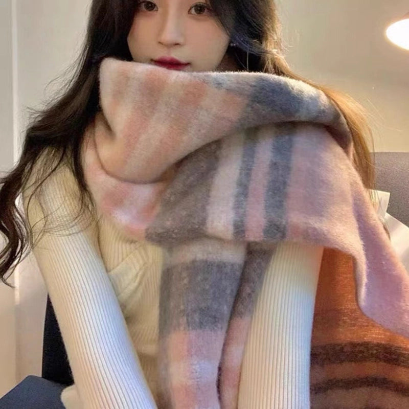 Latest Mohair Striped Tassel Scarf Fashion Geometric Gradient Shawl Versatile Thickened Scarf