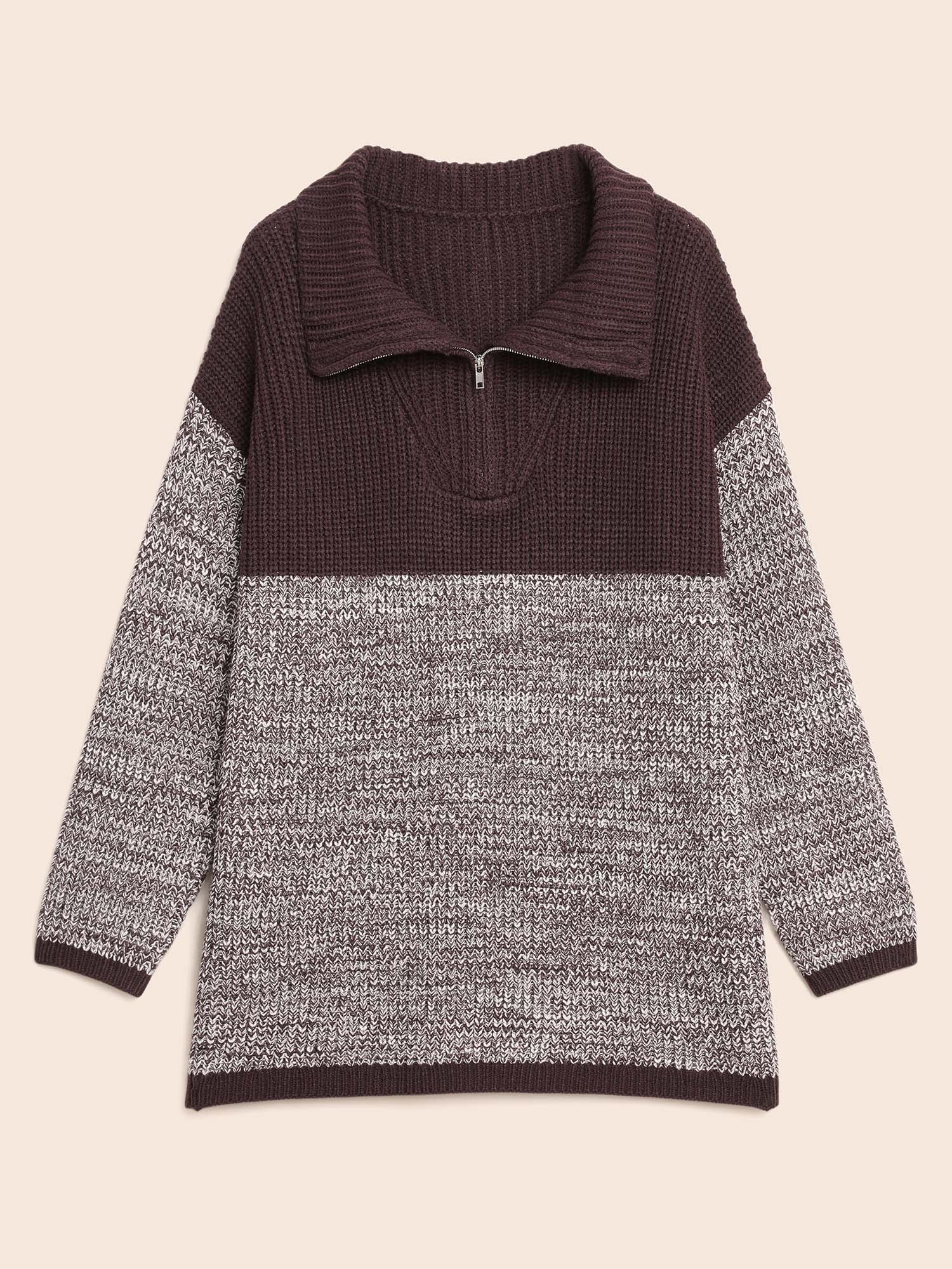 Contrast Textured Half Zip Pullover