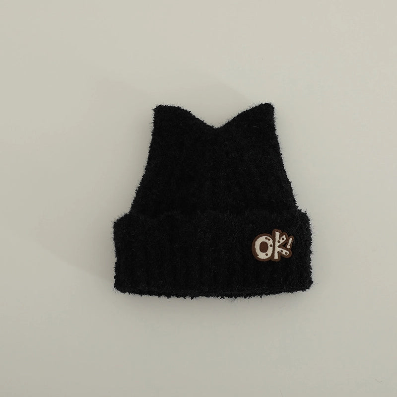 Cute Cat Ears Plush Knitted Hat Autumn And Winter Children Warm Baby's Knit Hat Personality Girl Sleeve Cap