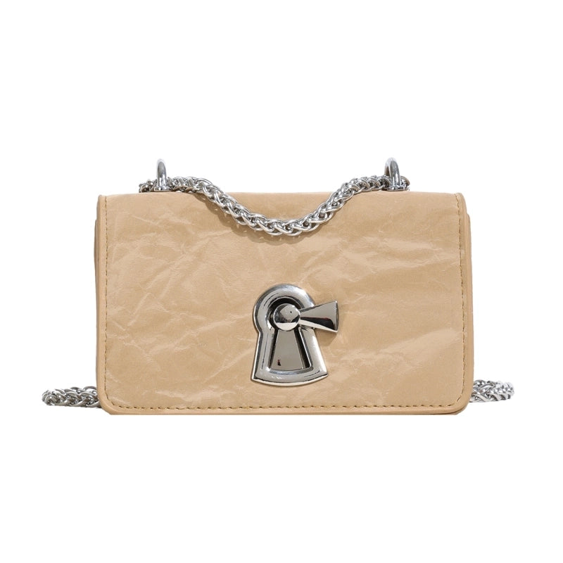 Women's Small Pu Leather Solid Color Elegant Square Lock Clasp Shoulder Bag Crossbody Bag