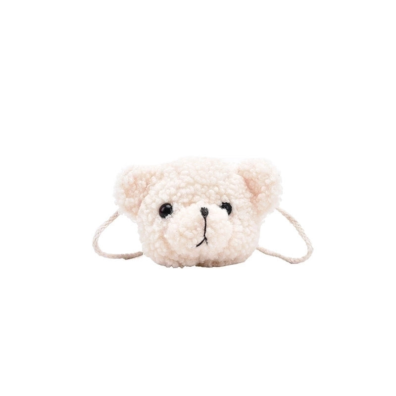 Women's Mini Plush Bear Solid Color Cute Round Zipper Crossbody Bag