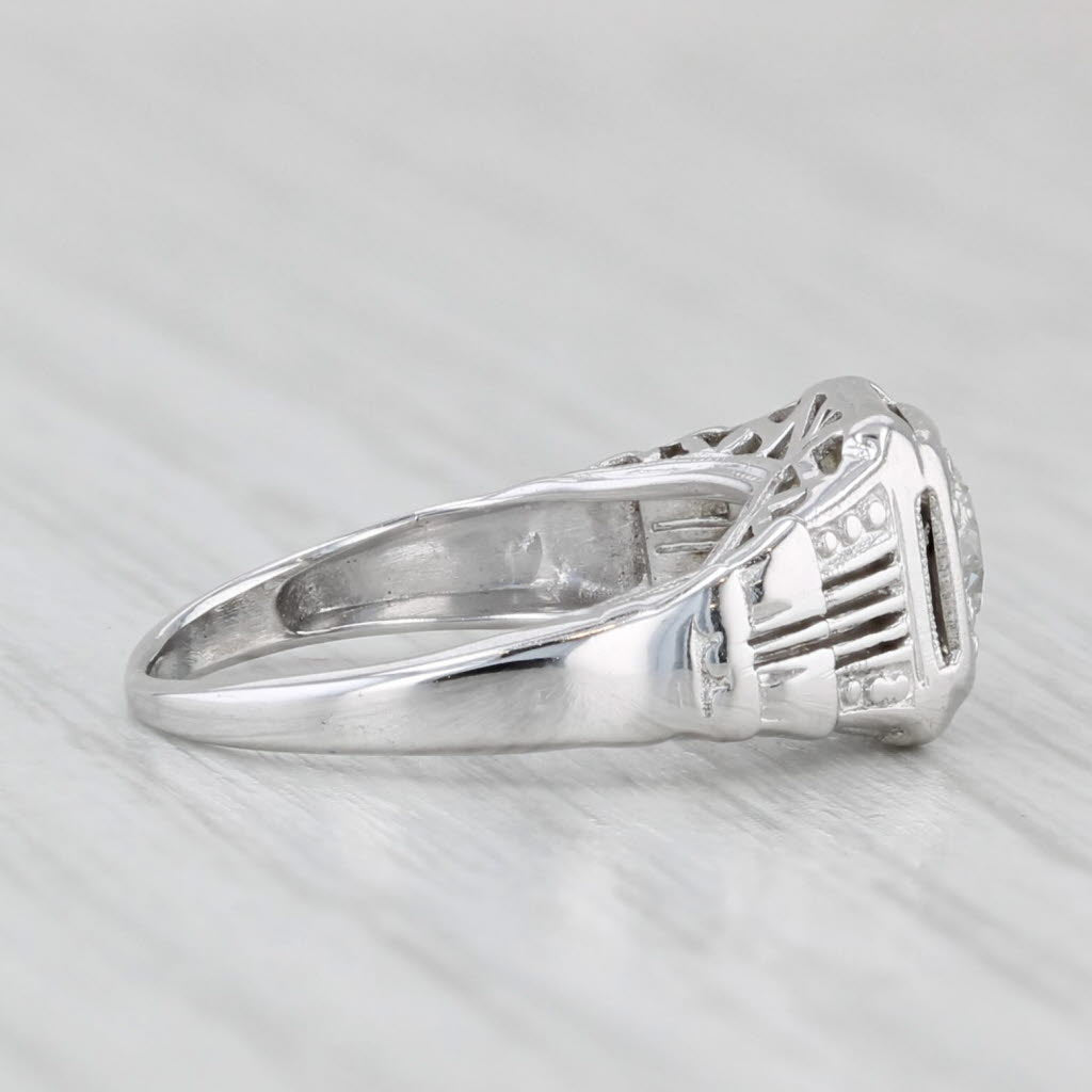 Vintage 0.30ct Diamond Round Solitaire Engagement Ring 18k White Gold Size 2