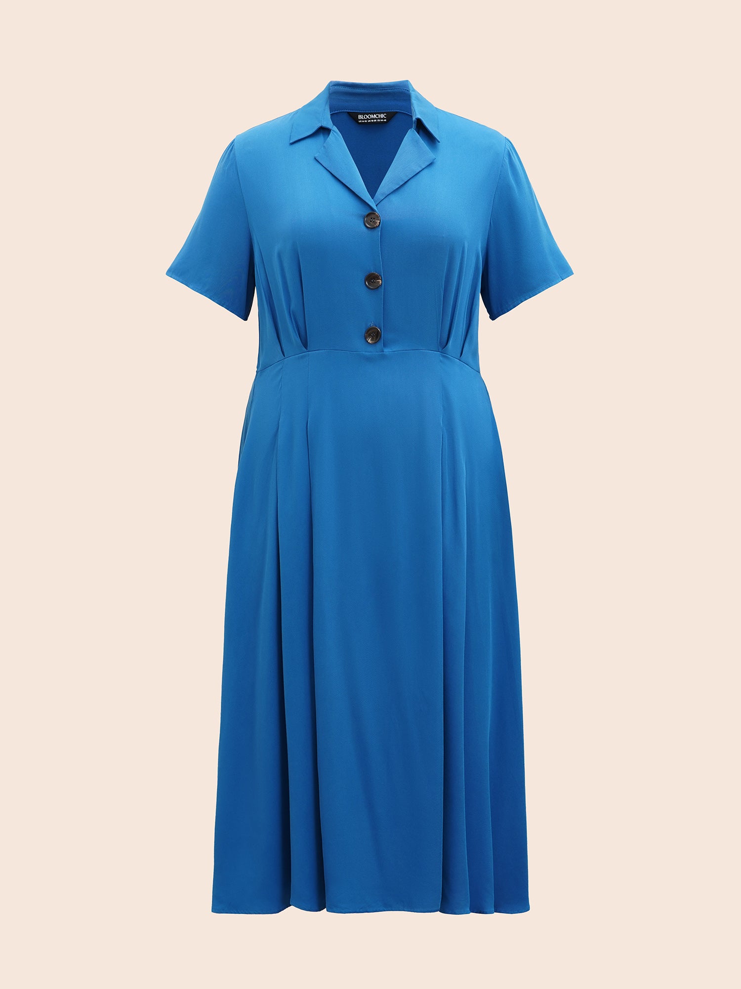 Plain Shirt Collar Pleated Midi Dress