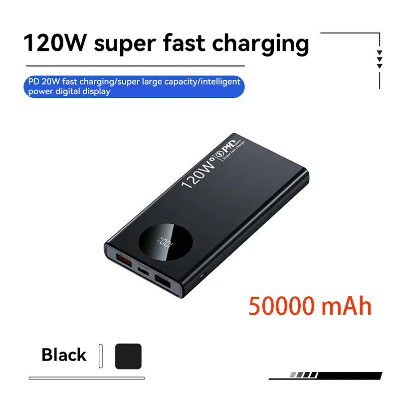 120W 50000mAh High Capacity Power Bank Fast Charging Power Bank Portable Battery Charger For iPhone 16 Samsung Huawei and Xiaomi