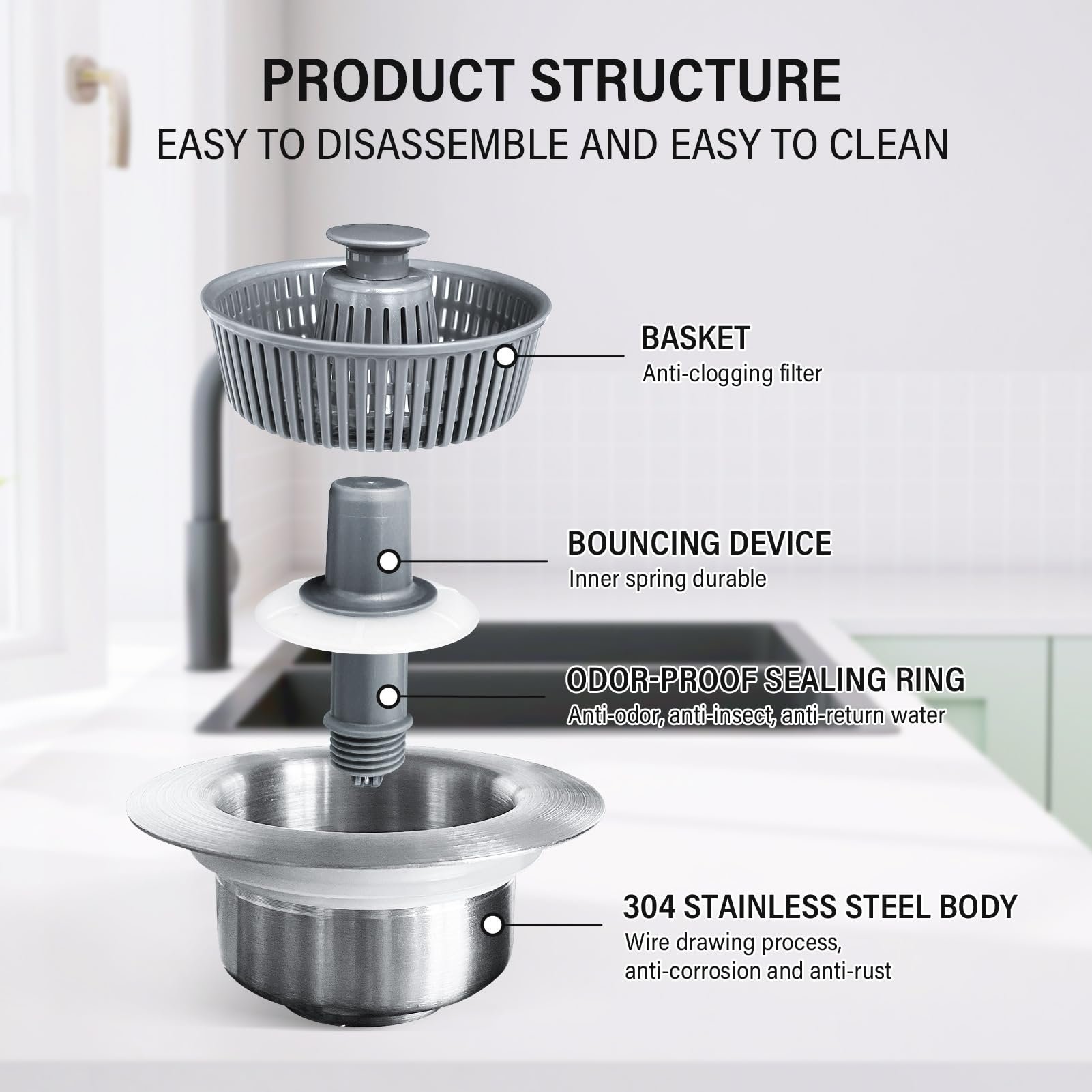🎁LAST DAY 49% OFF🔥2024 New Upgraded Sink Bounce Core Drain Strainer